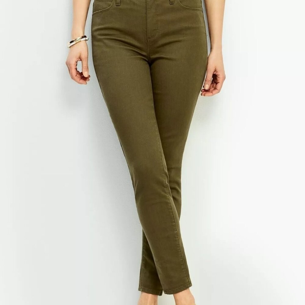 Talbots Womens Lexington Pants Size 8 Blend Khaki Green Button Closure Mid-Rise